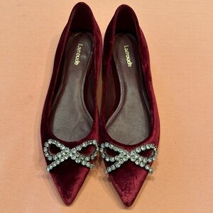 New Larroude Velvet Flat Shoes. Size 7.5. Dark Red.